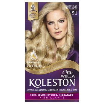 WELLA KOLESTON COLOR PERMANENTE 100% COBERTURA DE CANAS/ KIT 91  RUBIO CENIZO  EXTRA CLARO MEXLA/50G