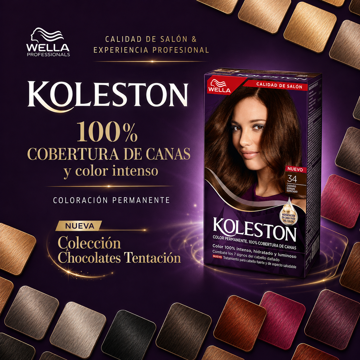 Wella Koleston Color Permanente, caja con muestrario de tonos – 100% cobertura de canas